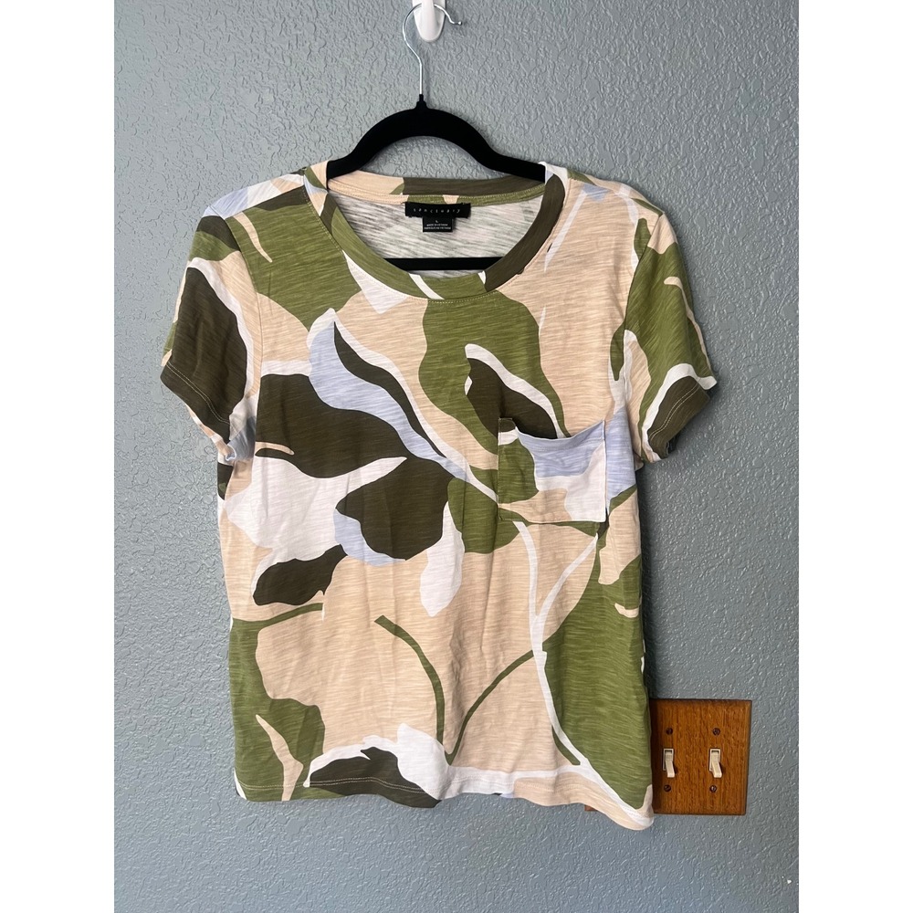 Sanctuary Womens Abstract Camo Floral Pocket Tee Green Tan XT2855RA L